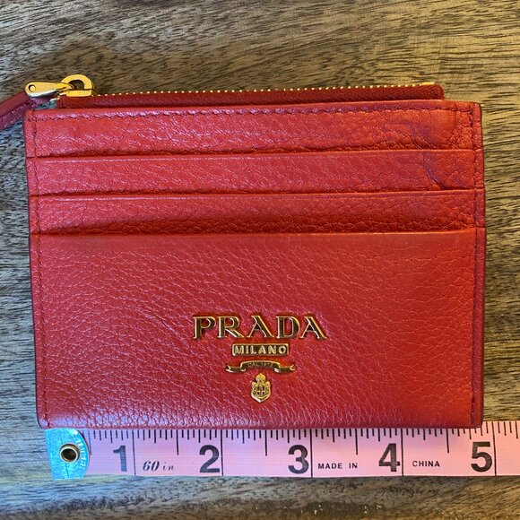 Prada red leather Moire and Saffiano card holder with gold-tone hardware - Picture 4 of 10